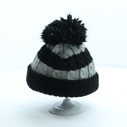 George Boys Black Striped Acrylic Bobble Hat One Size - Avengers