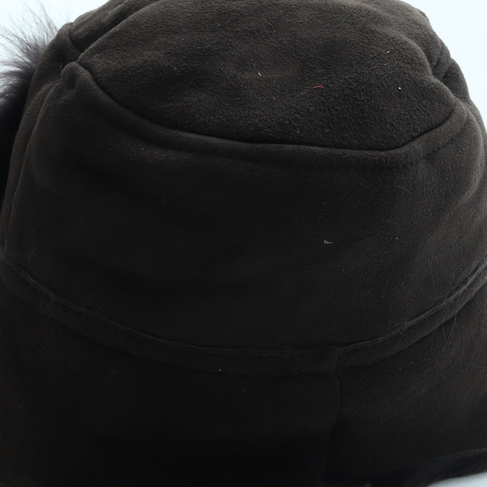 Joules Womens Brown Leather Bonnet One Size - Faux fur Pom Pom