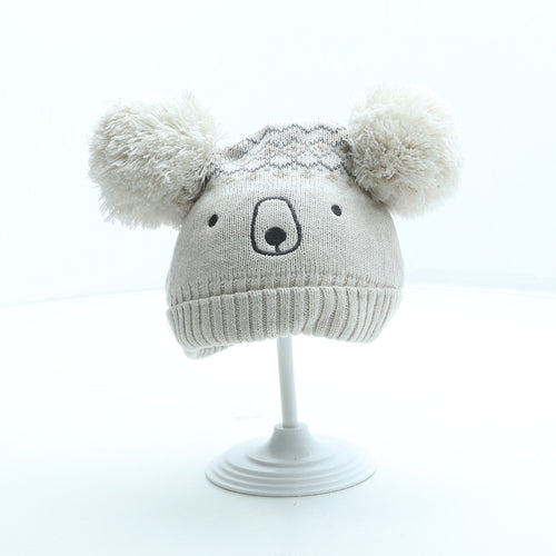 F&F Girls Beige Fair Isle Cotton Bobble Hat Size S - Koala