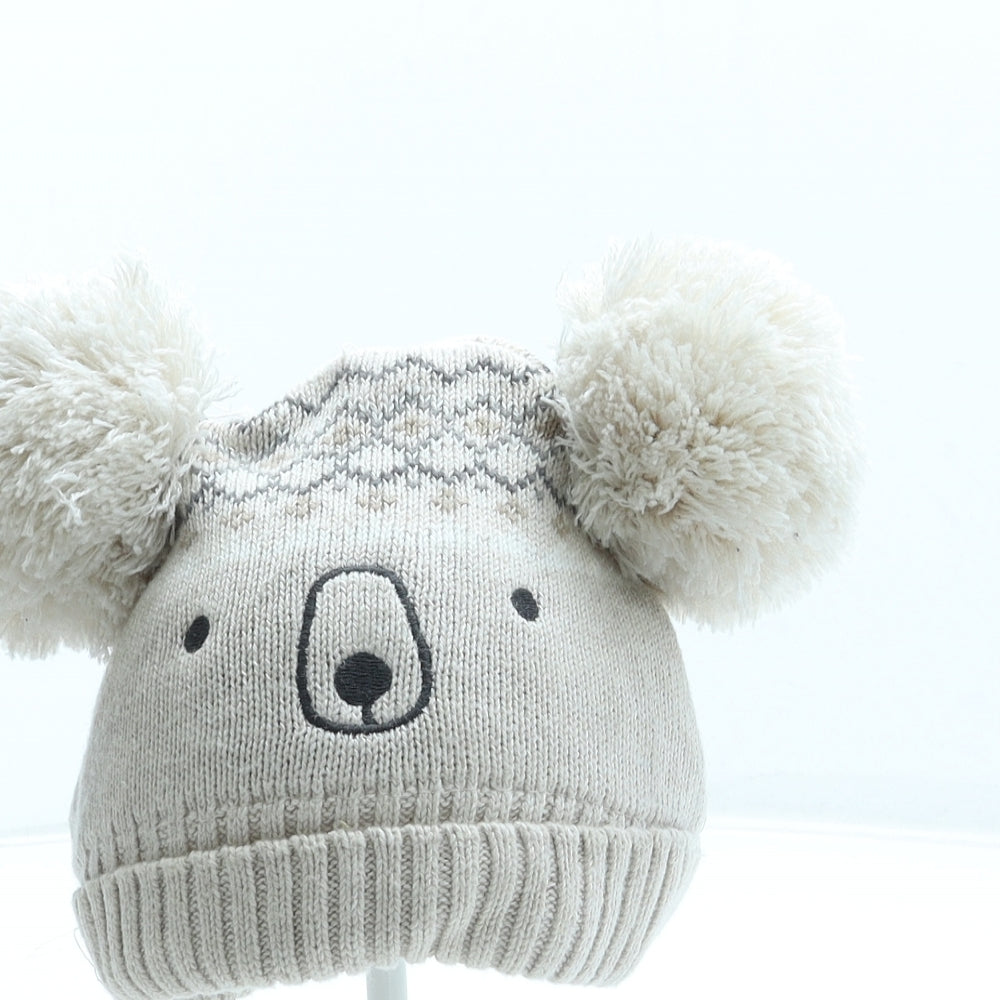 F&F Girls Beige Fair Isle Cotton Bobble Hat Size S - Koala