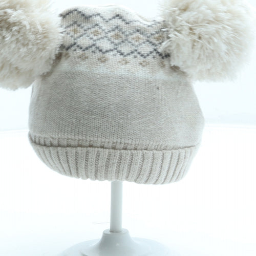 F&F Girls Beige Fair Isle Cotton Bobble Hat Size S - Koala