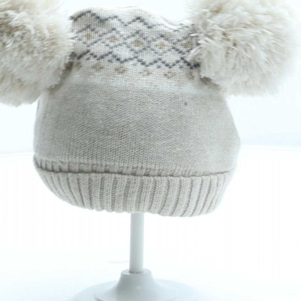 F&F Girls Beige Fair Isle Cotton Bobble Hat Size S - Koala