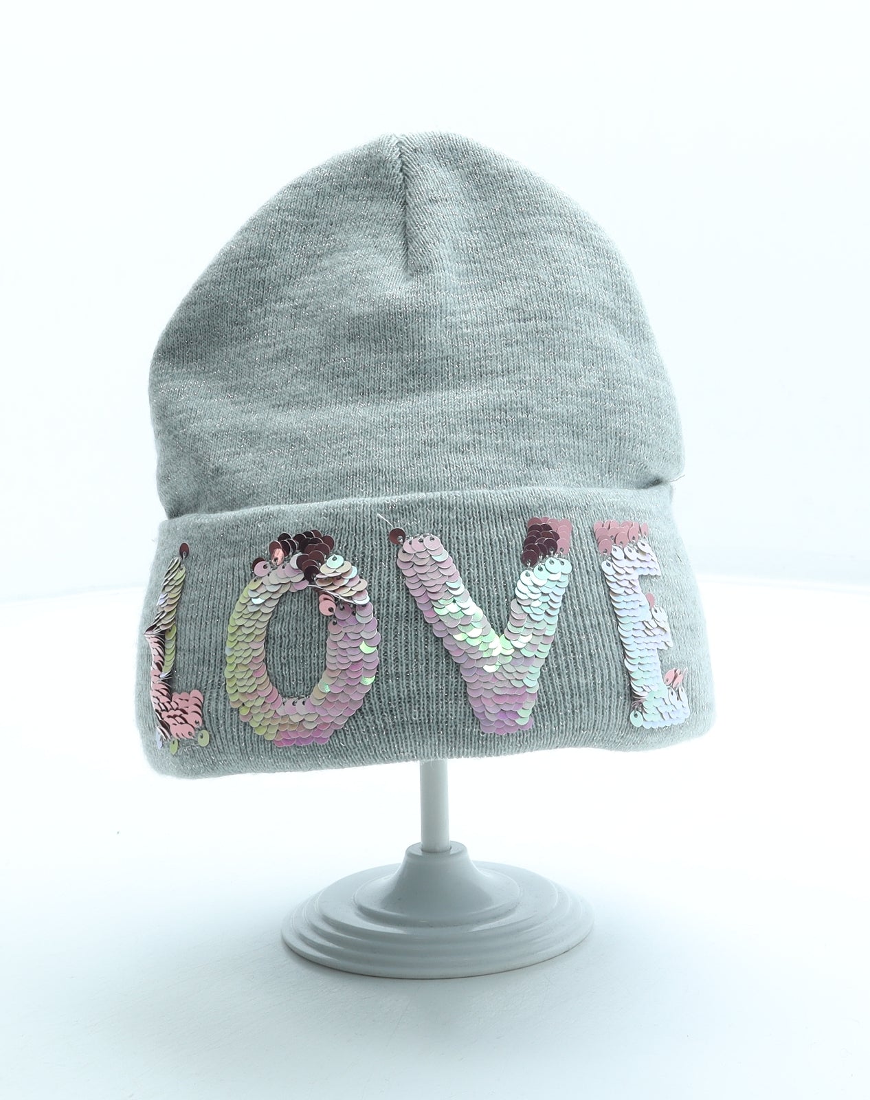 F&F Womens Grey Acrylic Beanie Size S - LOVE