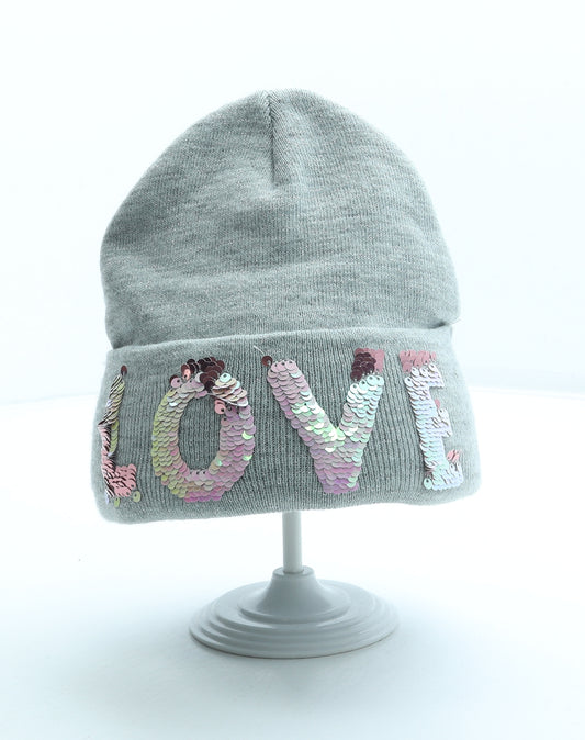 F&F Womens Grey Acrylic Beanie Size S - LOVE