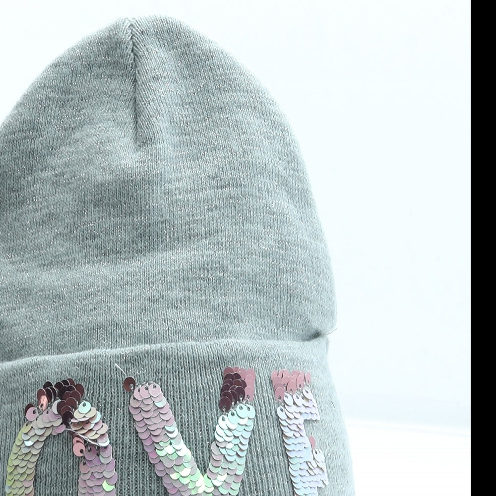 F&F Womens Grey Acrylic Beanie Size S - LOVE