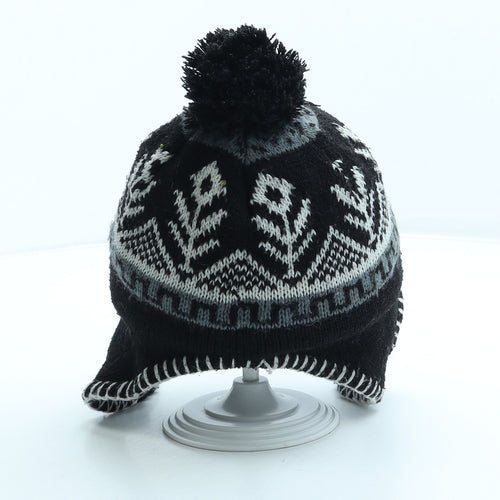 Preworn Boys Black Fair Isle Acrylic Bonnet One Size - Pom Pom