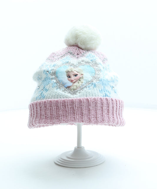 Disney Girls Multicoloured Fair Isle Acrylic Bobble Hat Size S - Frozen