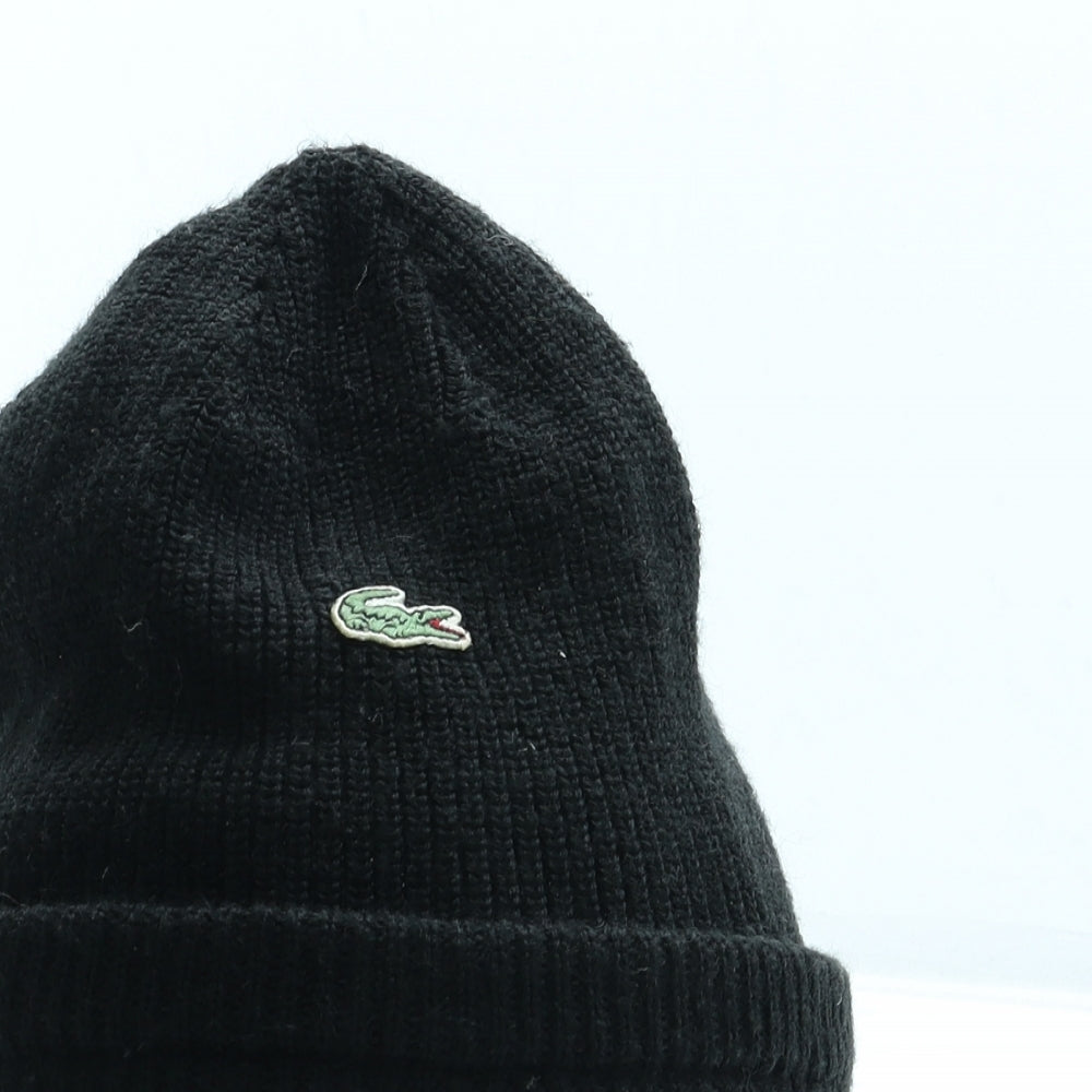 Lacoste Mens Black Acrylic Beanie One Size - Logo