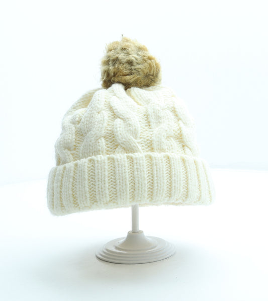 Preworn Womens White Acrylic Bobble Hat One Size