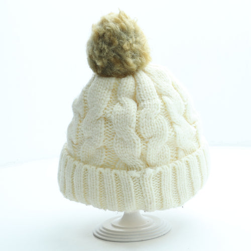 Preworn Womens White Acrylic Bobble Hat One Size