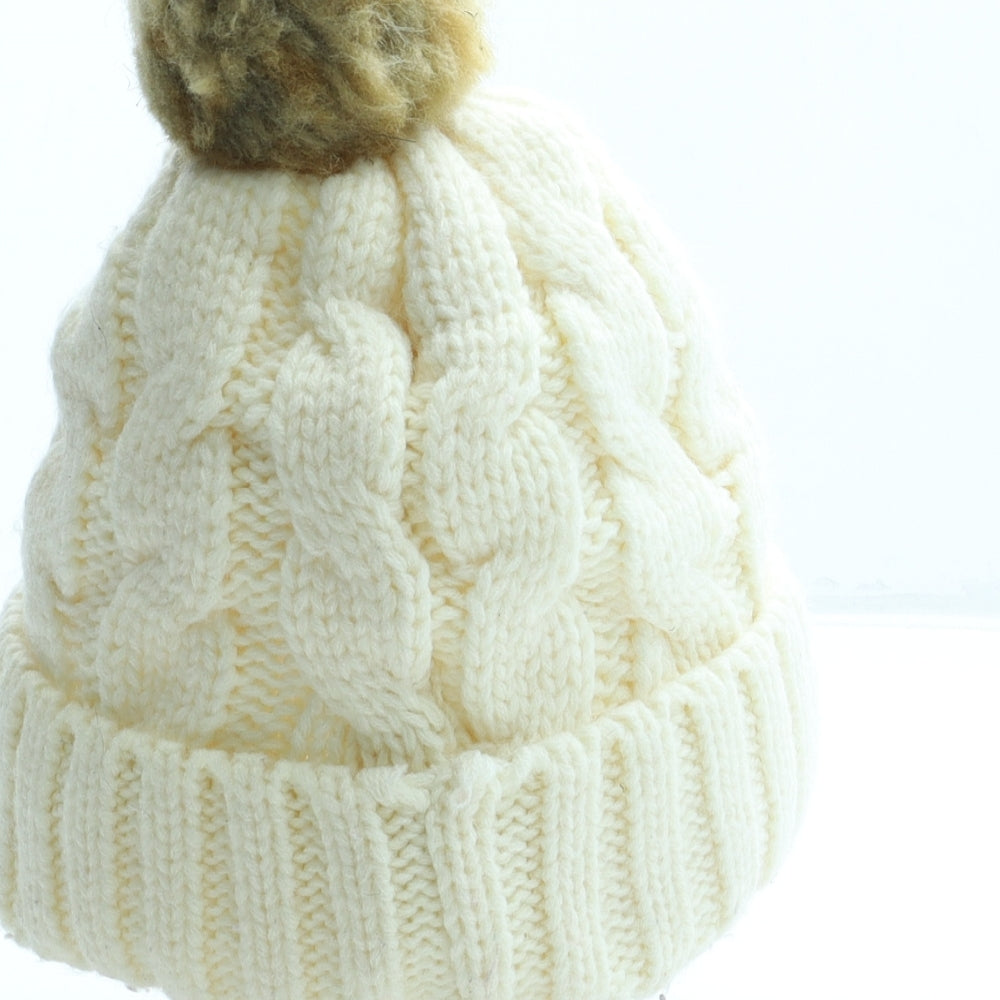 Preworn Womens White Acrylic Bobble Hat One Size