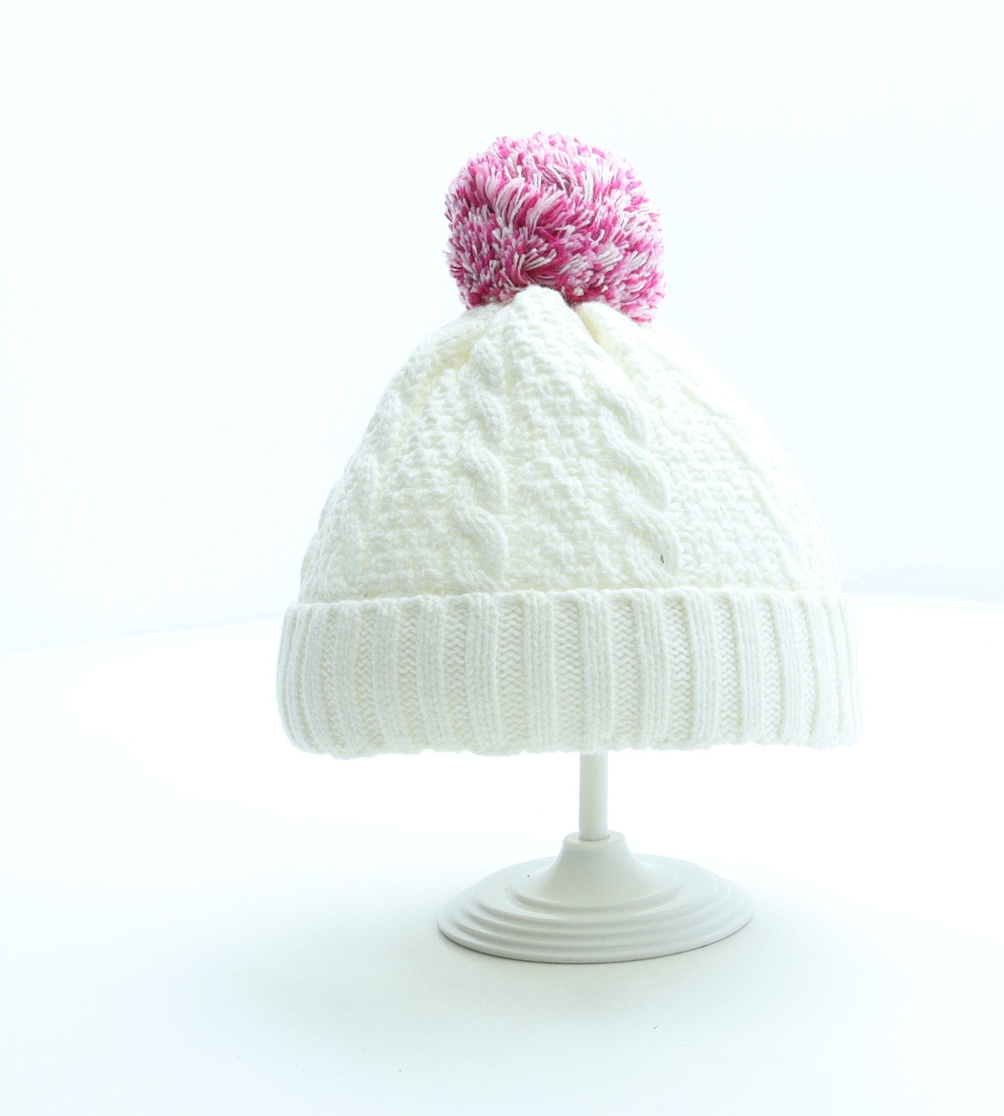Preworn Girls White Cotton Bobble Hat Size S
