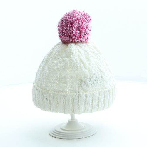Preworn Girls White Cotton Bobble Hat Size S