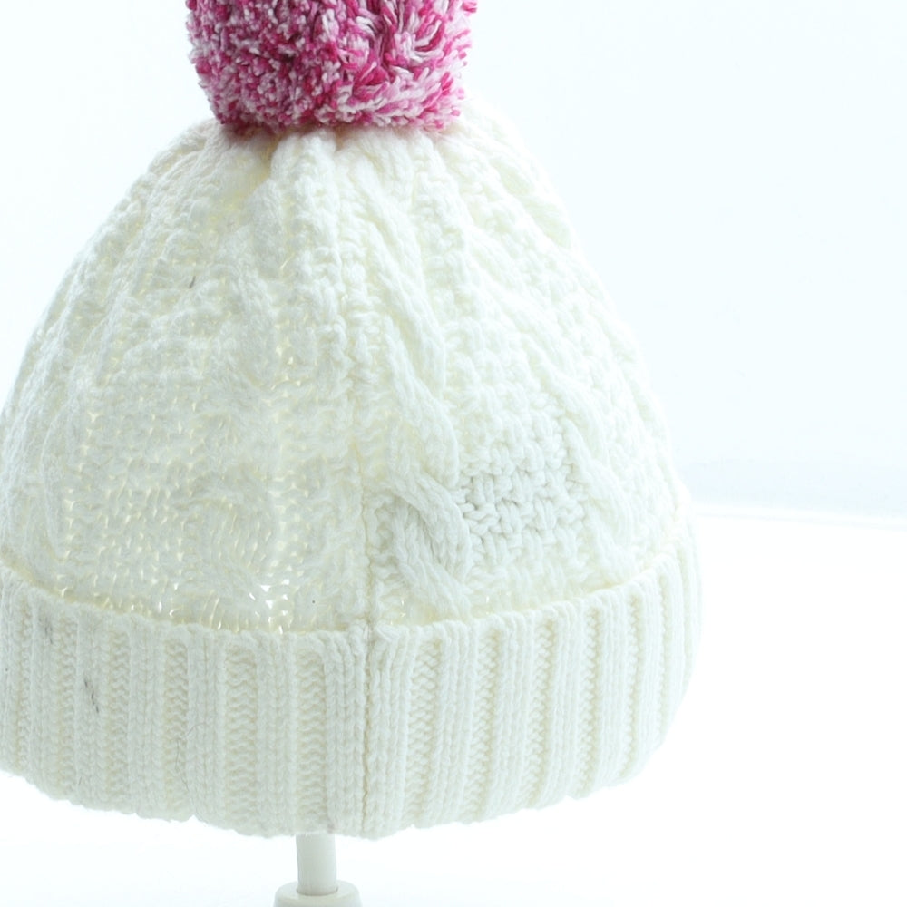 Preworn Girls White Cotton Bobble Hat Size S