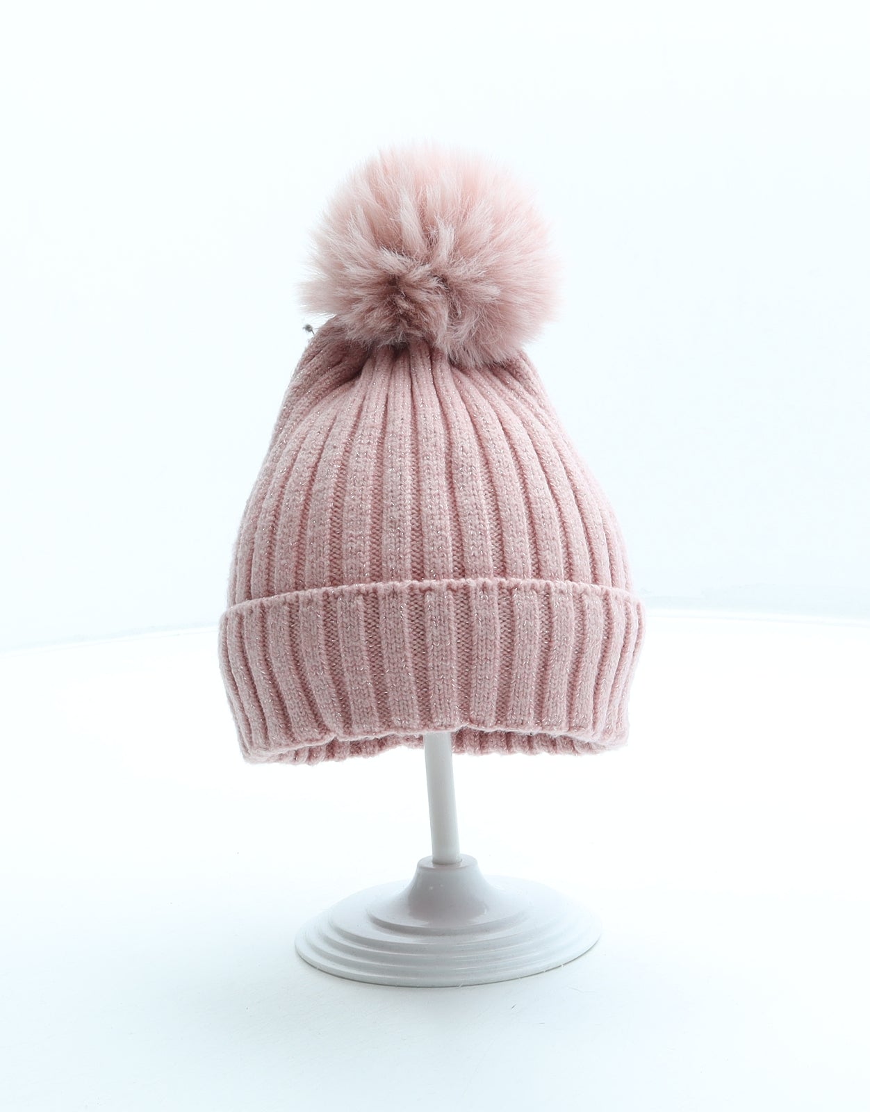 Primark Girls Pink Acrylic Bobble Hat Size M