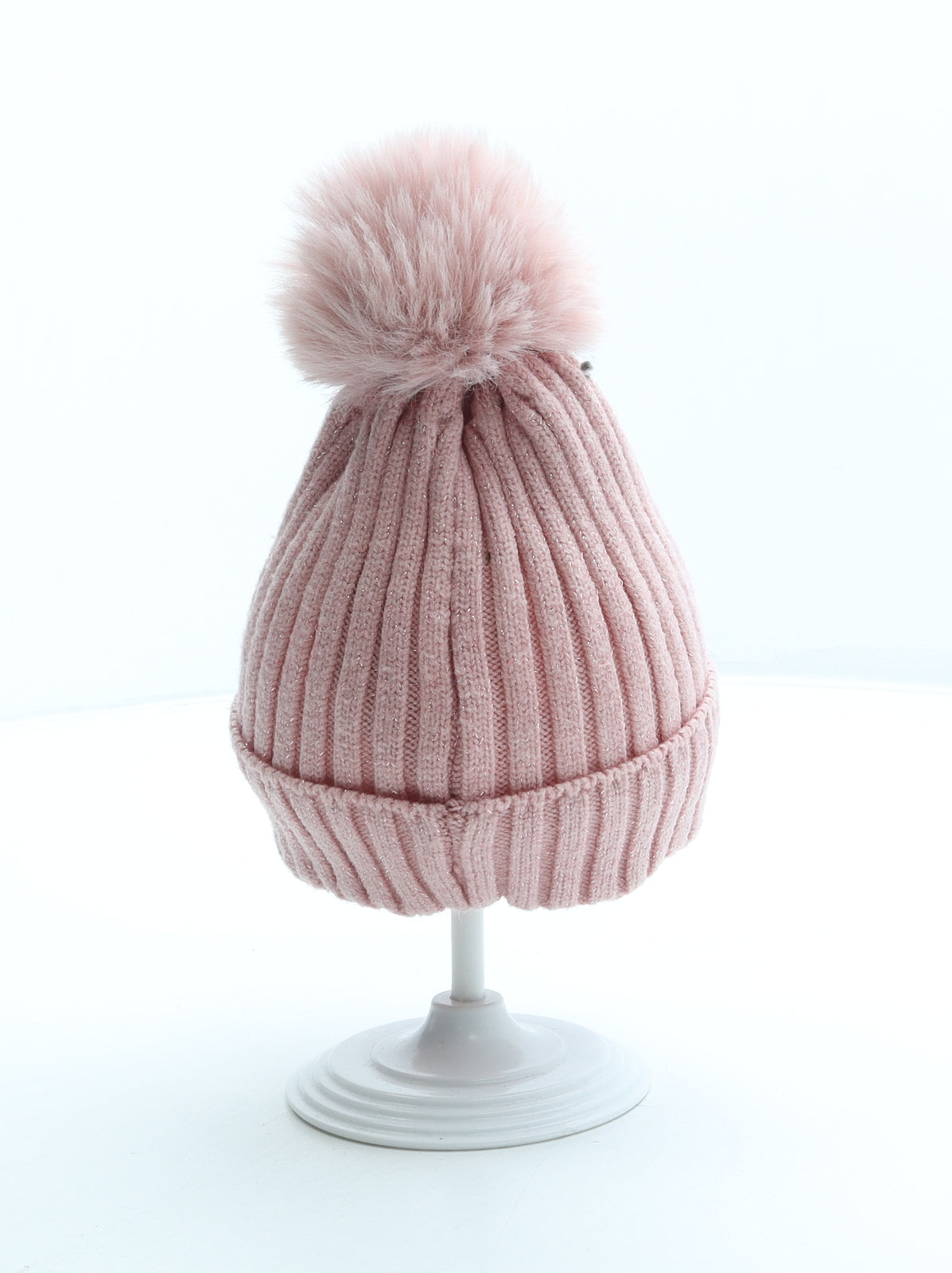 Primark Girls Pink Acrylic Bobble Hat Size M