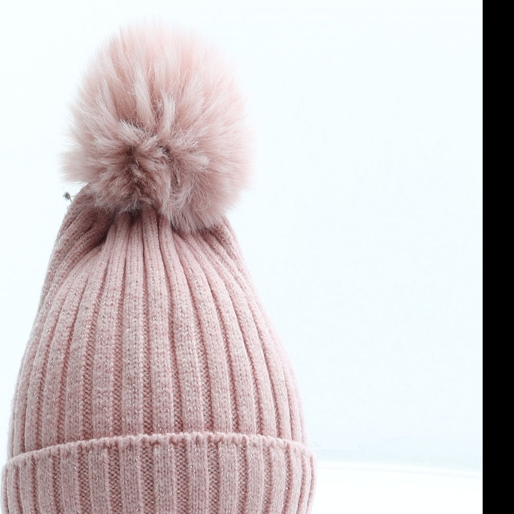 Primark Girls Pink Acrylic Bobble Hat Size M