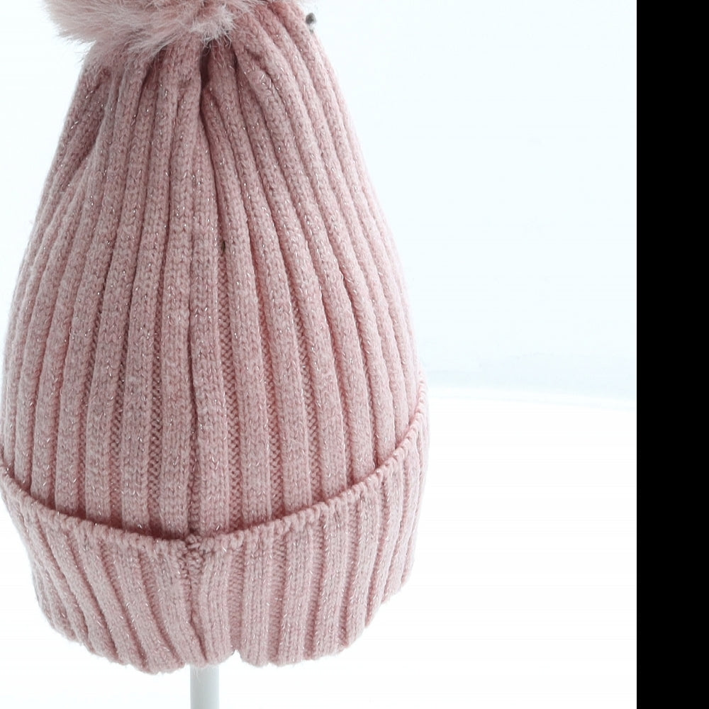 Primark Girls Pink Acrylic Bobble Hat Size M