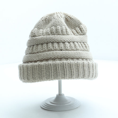 Preworn Womens Beige Acrylic Beanie One Size - Ponytail Hole