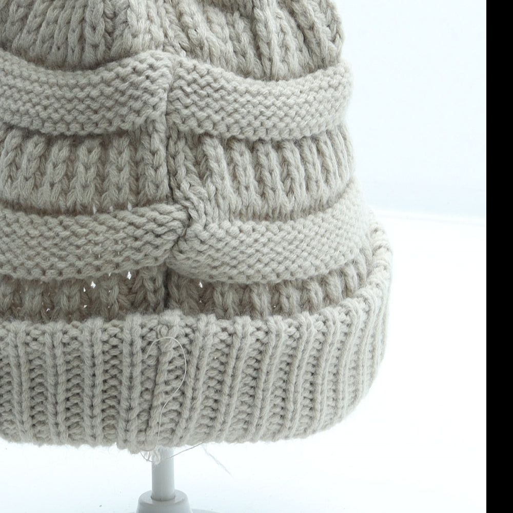 Preworn Womens Beige Acrylic Beanie One Size - Ponytail Hole