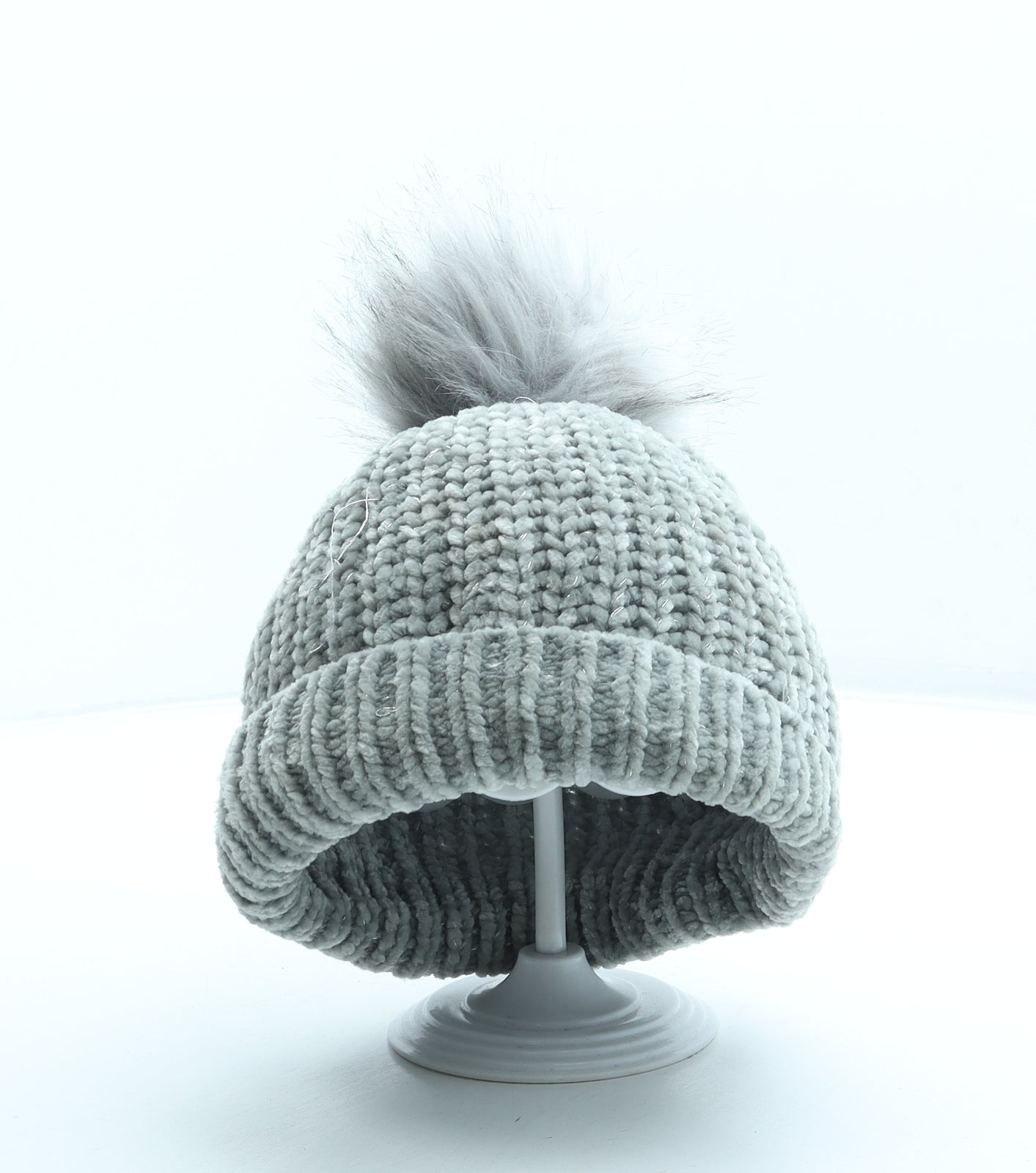 George Girls Grey Polyester Bobble Hat Size S