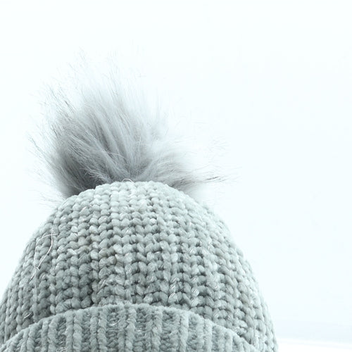 George Girls Grey Polyester Bobble Hat Size S