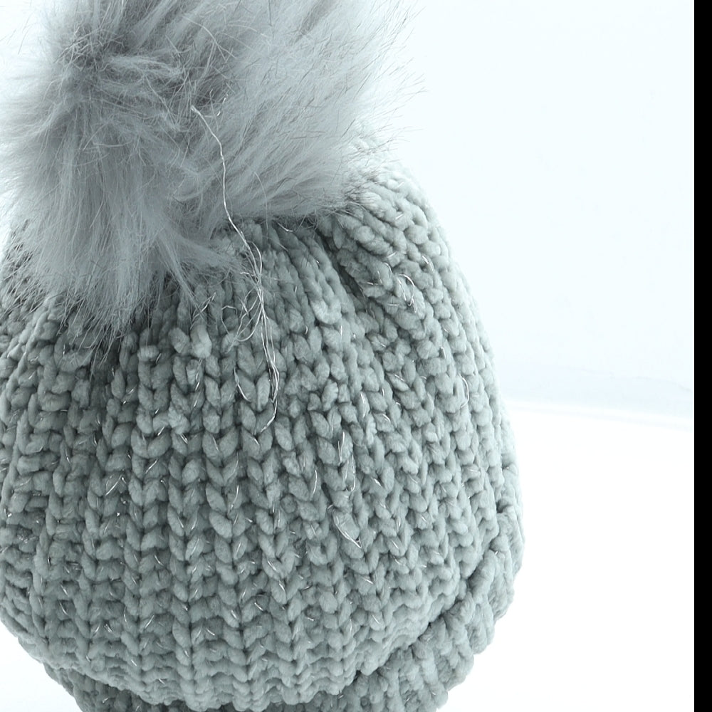 George Girls Grey Polyester Bobble Hat Size S
