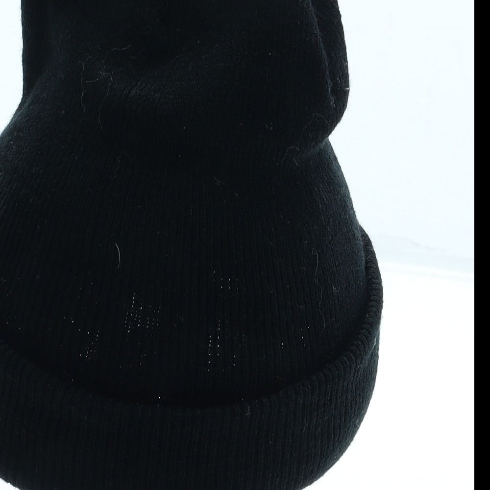 Preworn Mens Black Acrylic Beanie One Size - Gothic Embroidered