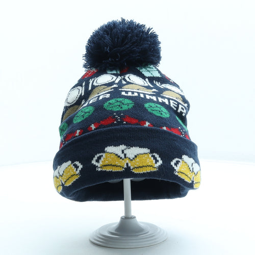 Star Mens Multicoloured Geometric Acrylic Beanie One Size - Christmas Pom Pom