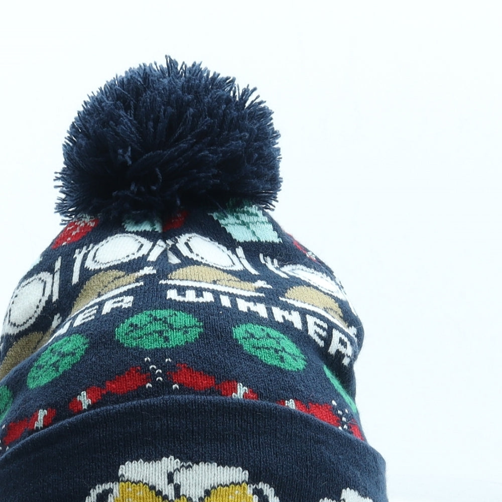 Star Mens Multicoloured Geometric Acrylic Beanie One Size - Christmas Pom Pom