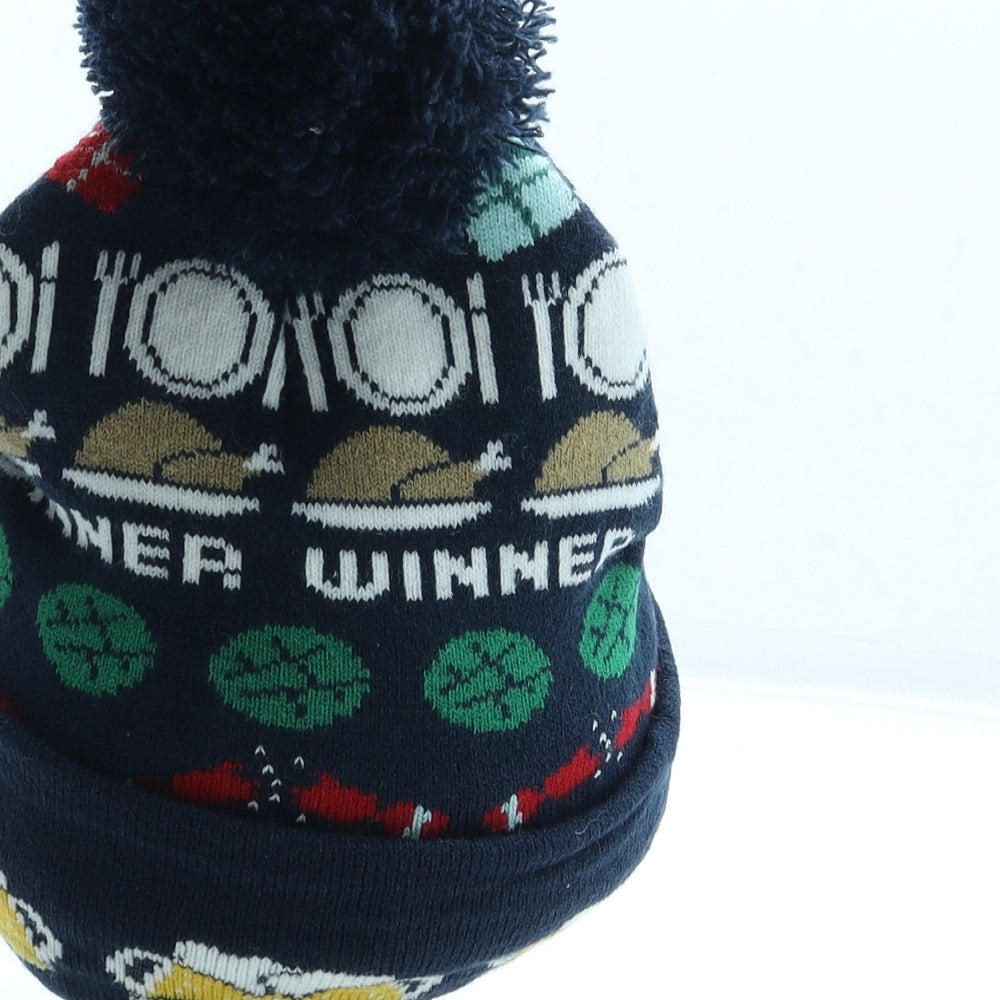 Star Mens Multicoloured Geometric Acrylic Beanie One Size - Christmas Pom Pom