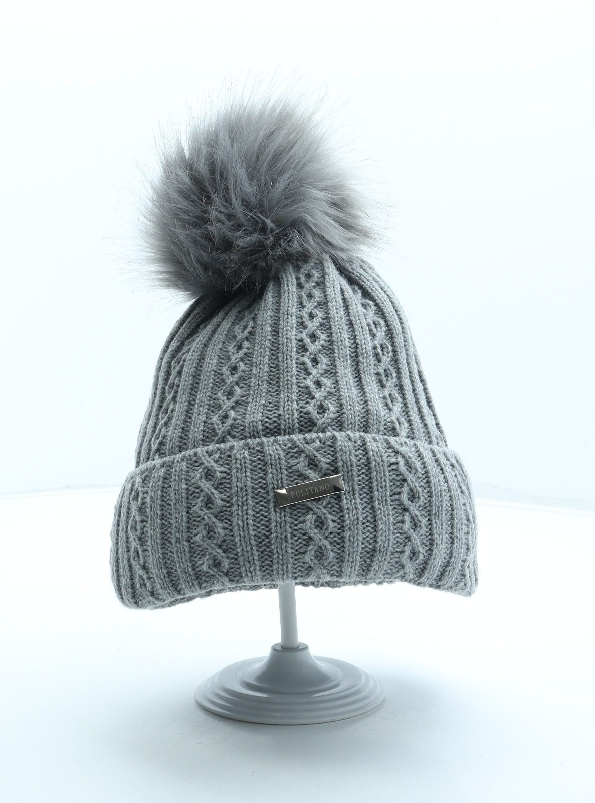 Politano Womens Grey Acrylic Bobble Hat One Size