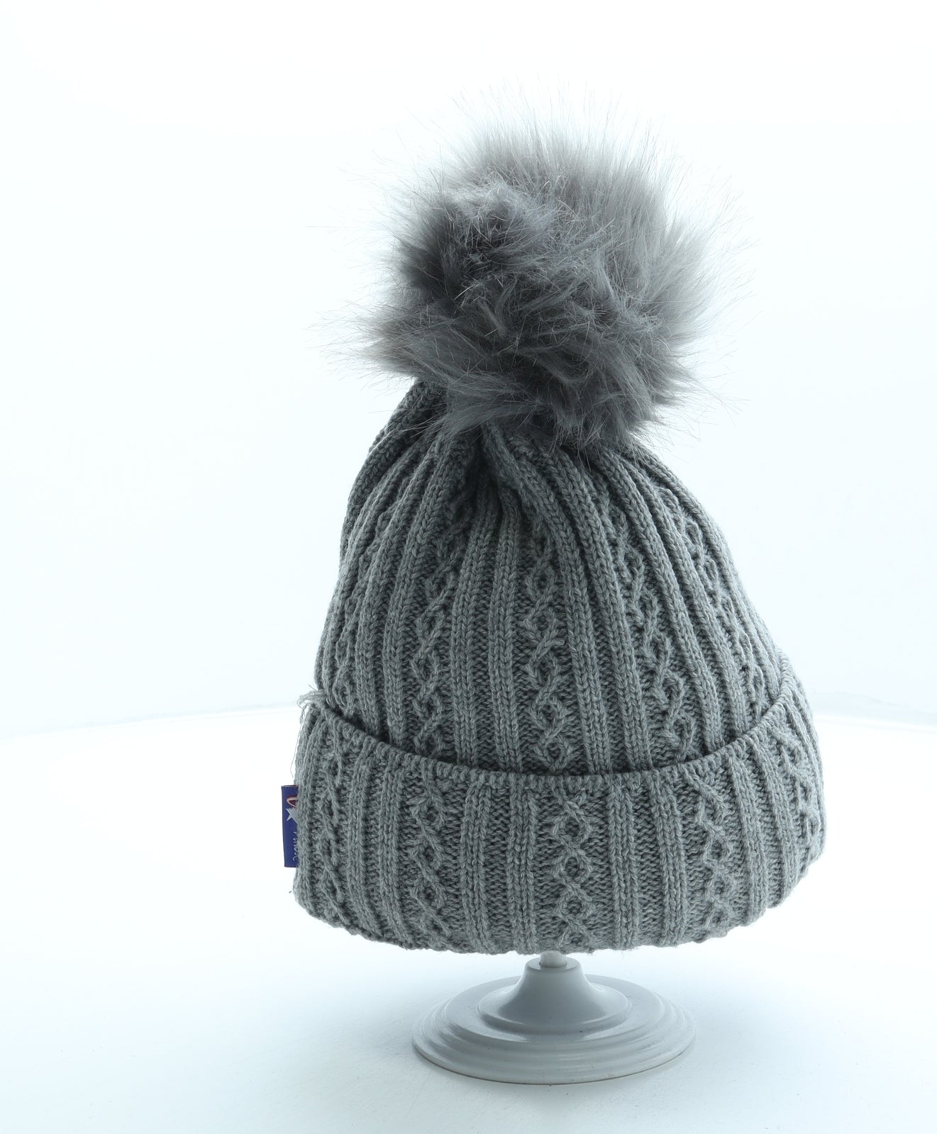 Politano Womens Grey Acrylic Bobble Hat One Size
