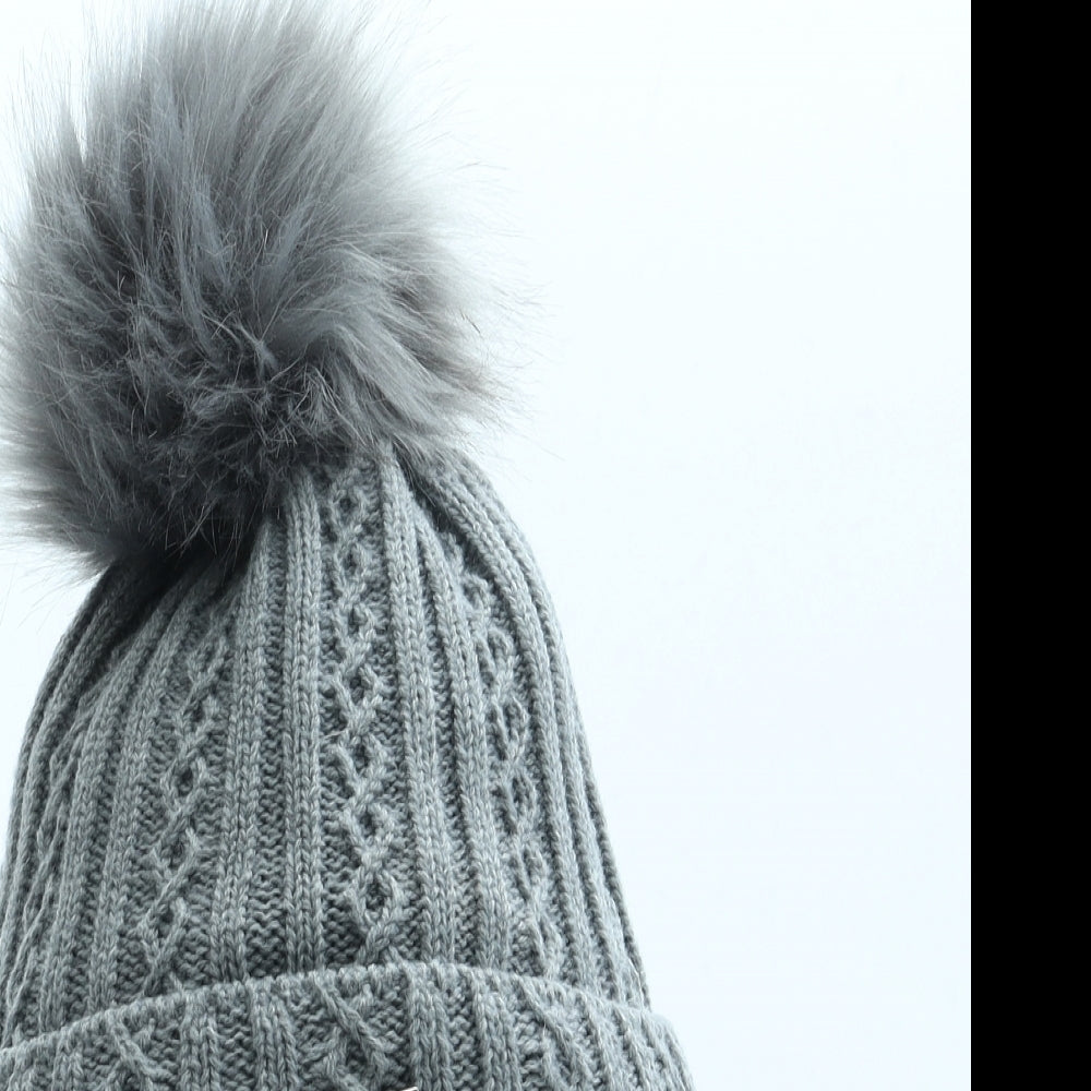 Politano Womens Grey Acrylic Bobble Hat One Size
