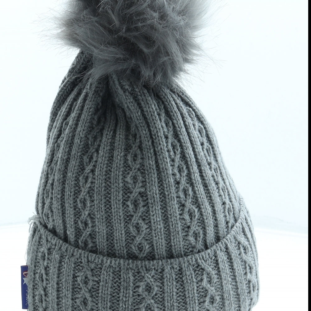 Politano Womens Grey Acrylic Bobble Hat One Size