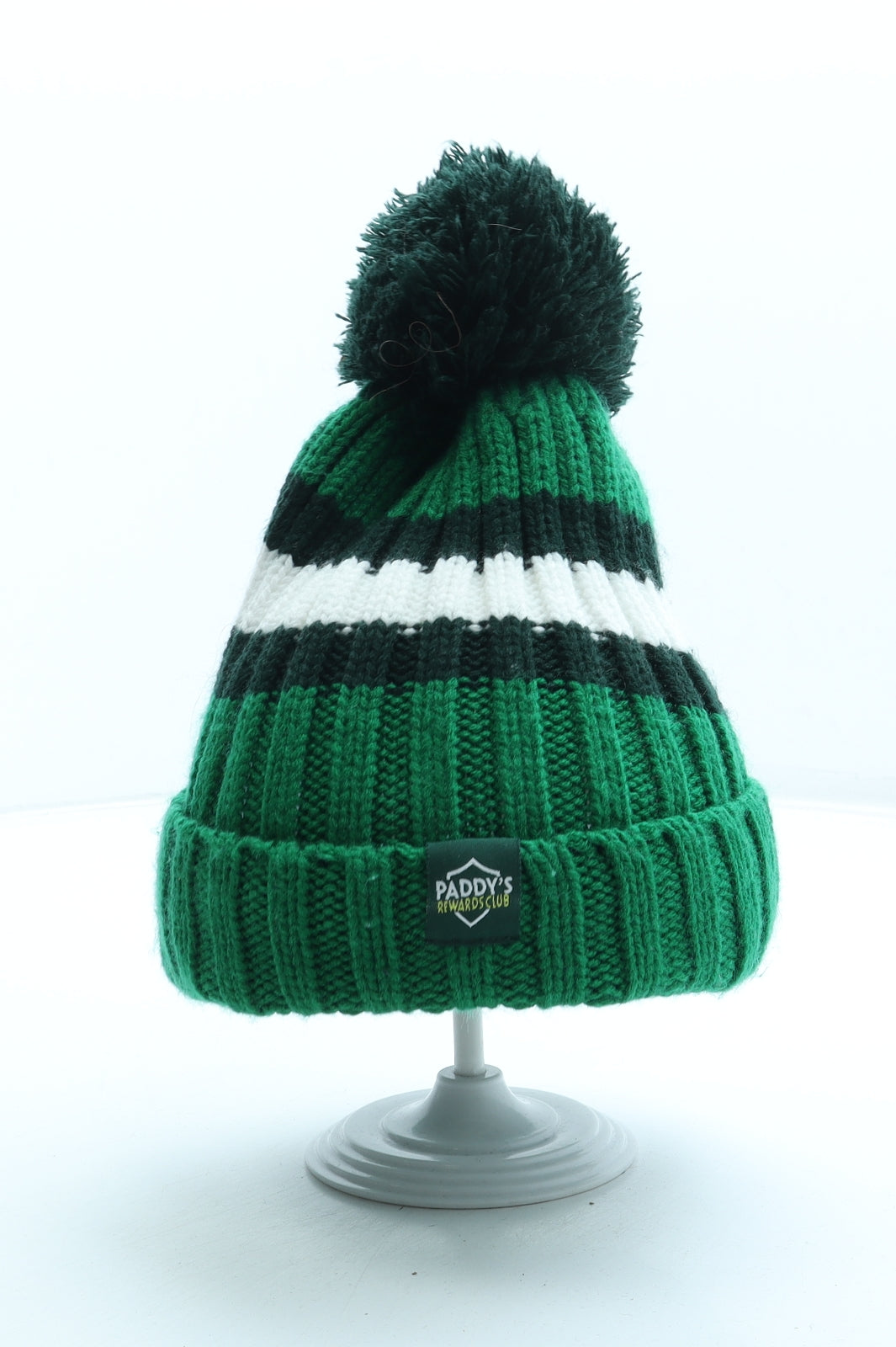 Paddys Mens Green Acrylic Beanie One Size - Pom Pom
