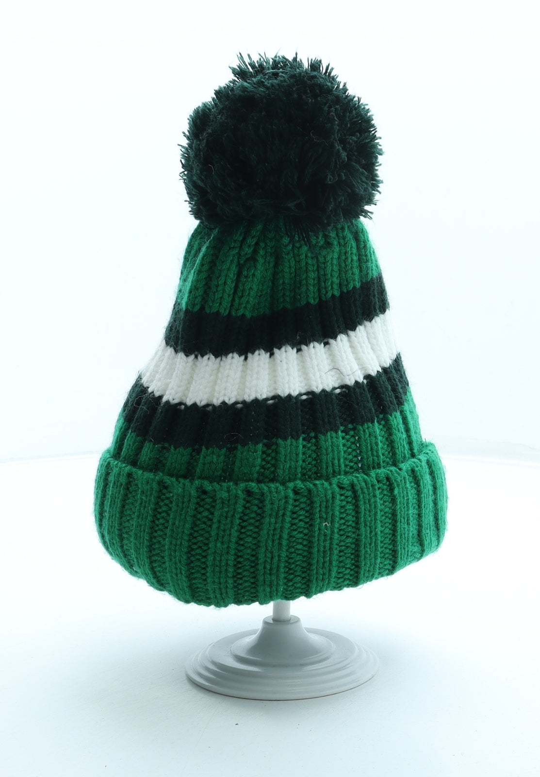 Paddys Mens Green Acrylic Beanie One Size - Pom Pom