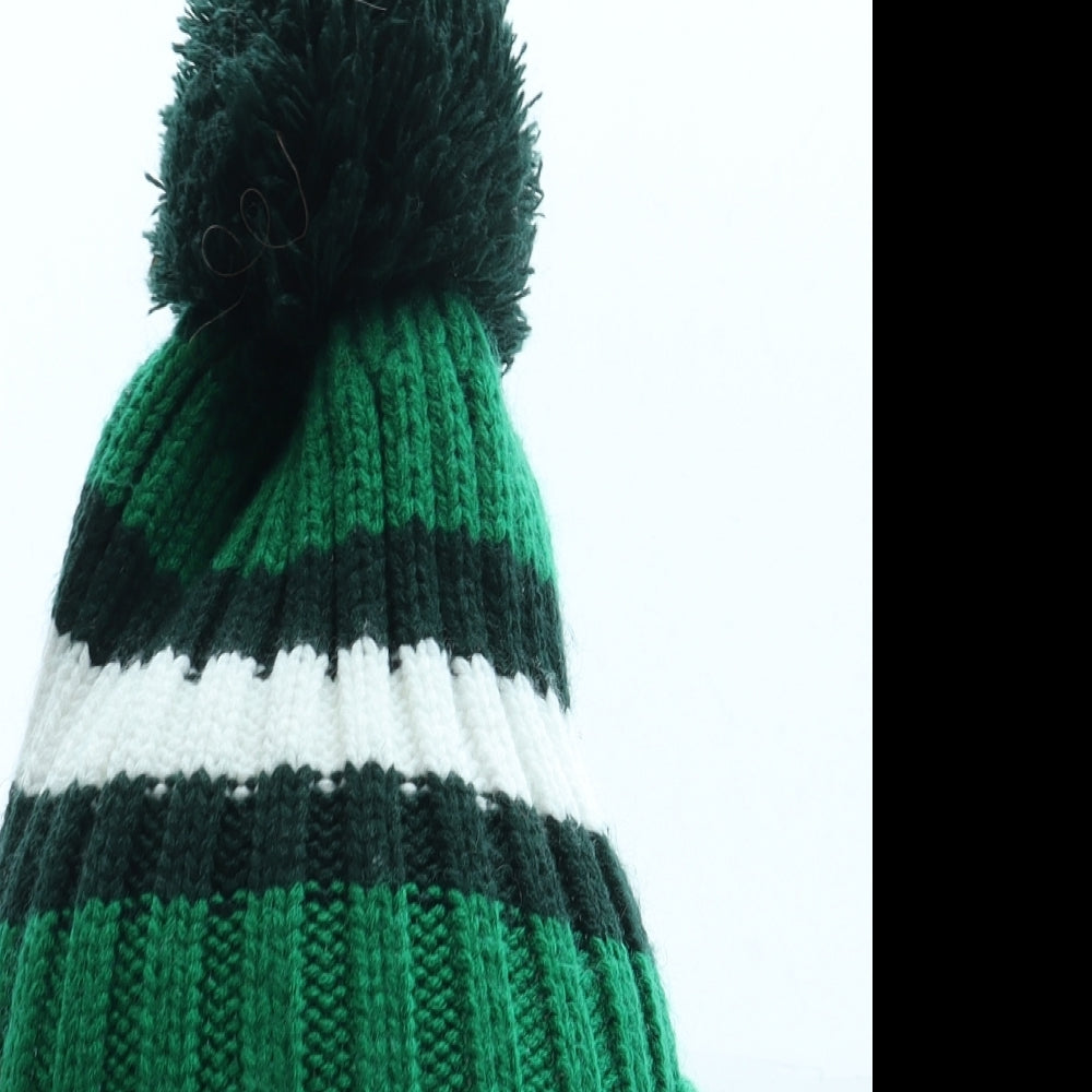 Paddys Mens Green Acrylic Beanie One Size - Pom Pom