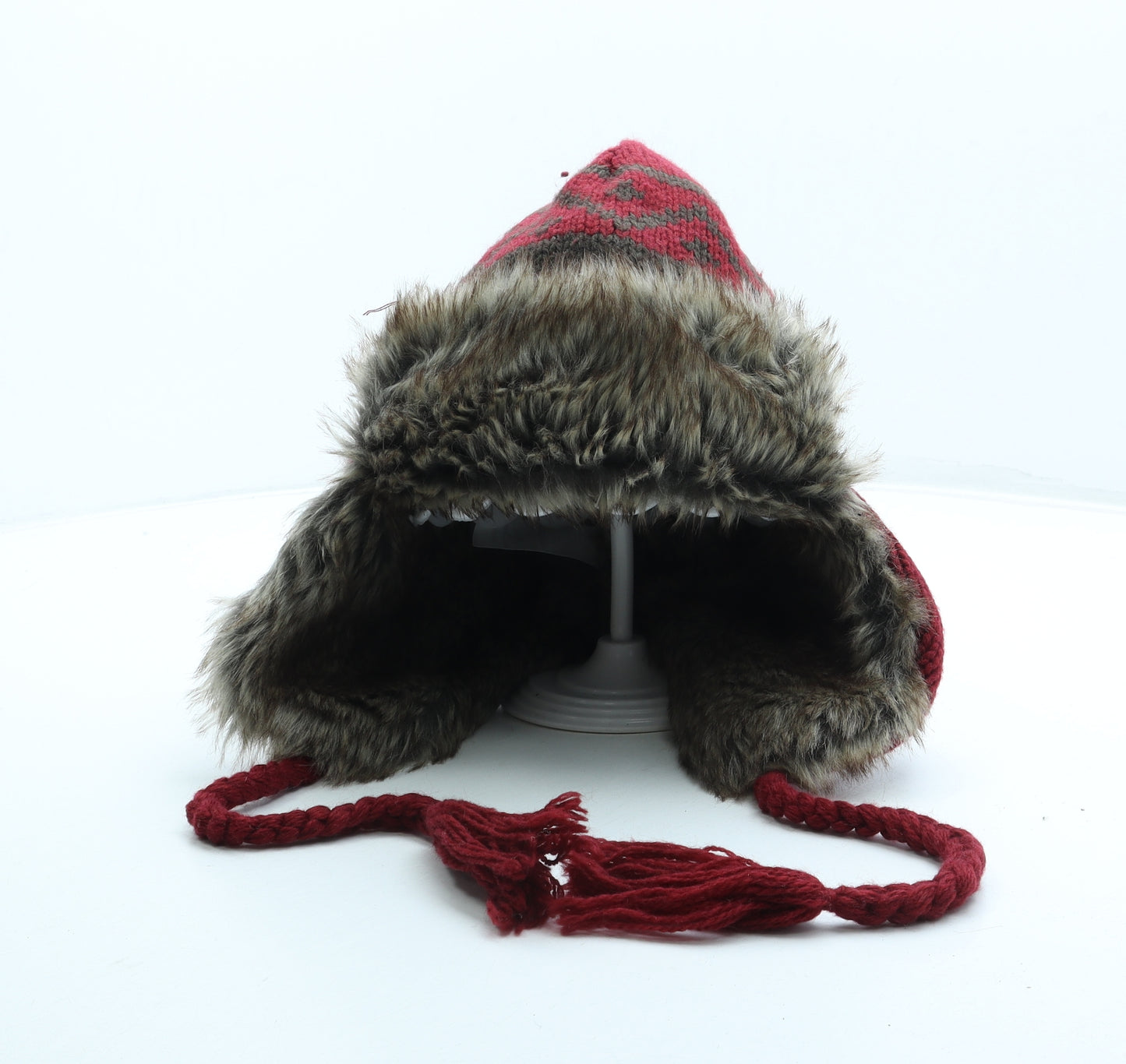 Matalan Womens Red Acrylic Bonnet One Size - Faux Fur