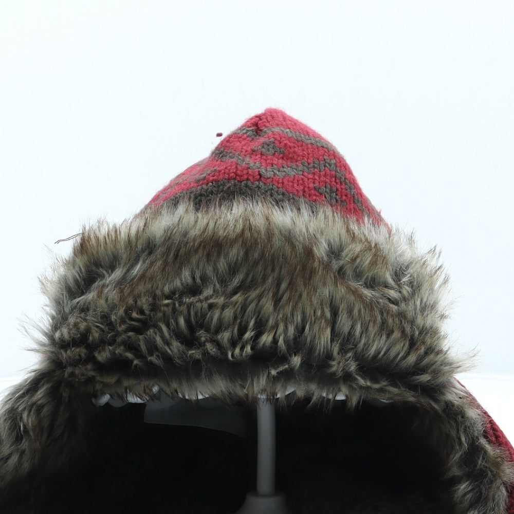 Matalan Womens Red Acrylic Bonnet One Size - Faux Fur