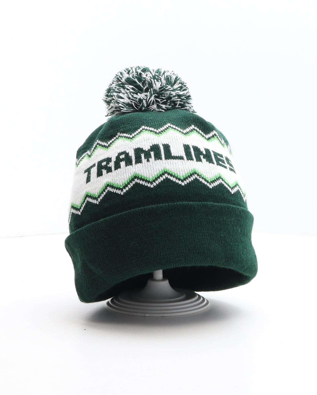 Tramlines Womens Green Geometric Acrylic Bobble Hat One Size