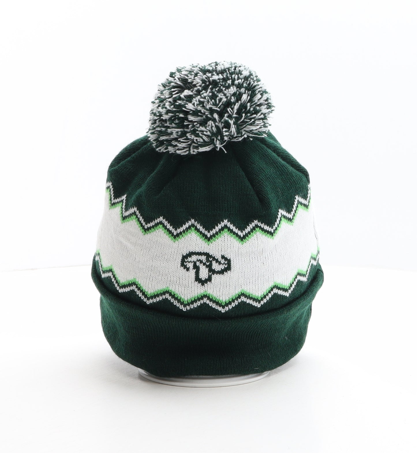 Tramlines Womens Green Geometric Acrylic Bobble Hat One Size