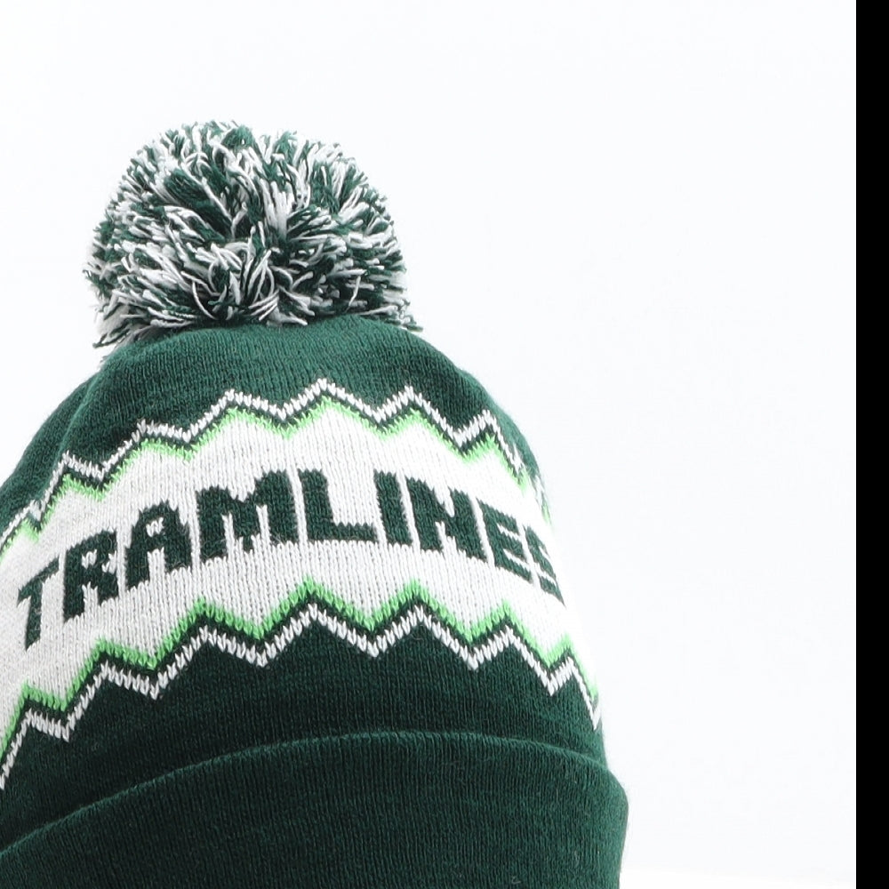 Tramlines Womens Green Geometric Acrylic Bobble Hat One Size