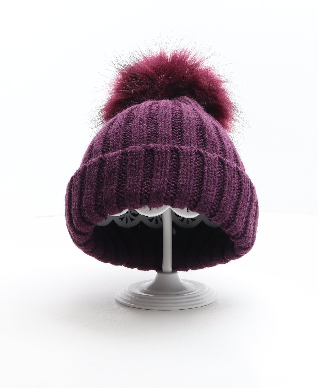 Preworn Womens Purple Acrylic Bobble Hat One Size