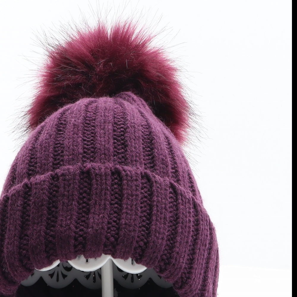 Preworn Womens Purple Acrylic Bobble Hat One Size
