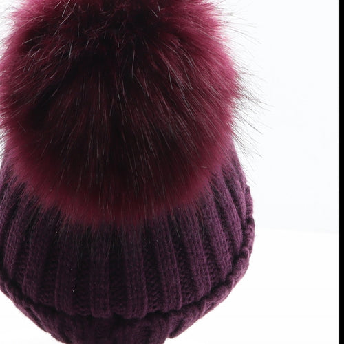 Preworn Womens Purple Acrylic Bobble Hat One Size