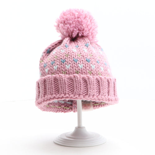 Pep&Co Girls Pink Geometric Acrylic Bobble Hat One Size