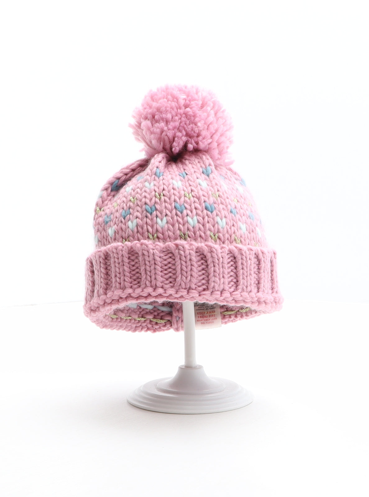Pep&Co Girls Pink Geometric Acrylic Bobble Hat One Size