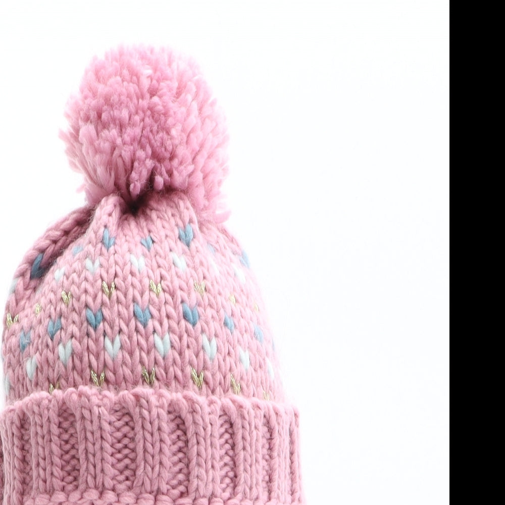 Pep&Co Girls Pink Geometric Acrylic Bobble Hat One Size