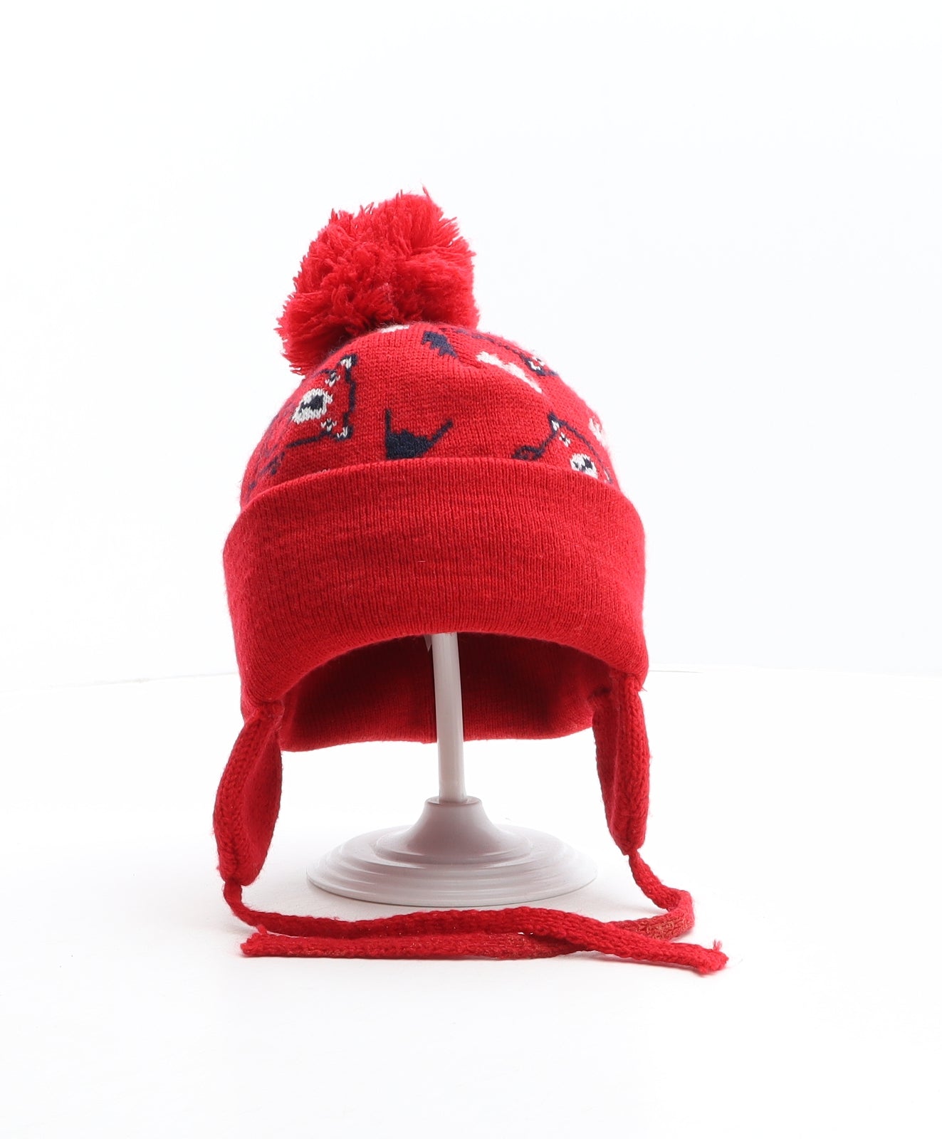 Preworn Boys Red Geometric Acrylic Bonnet One Size - Bears print design
